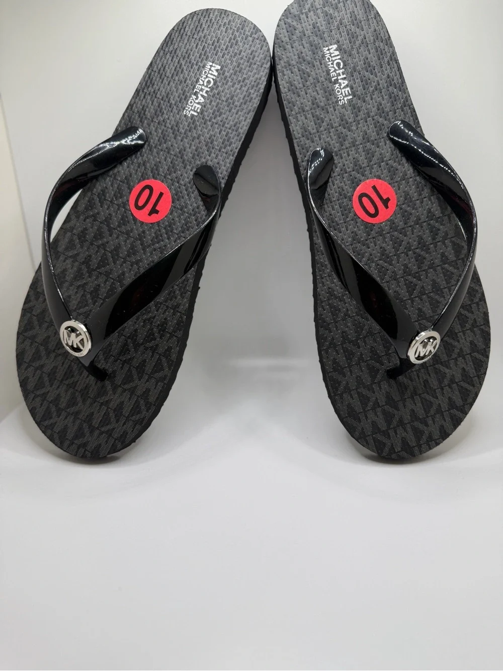 Michael Kors Black Monogram Logo Flip Flops